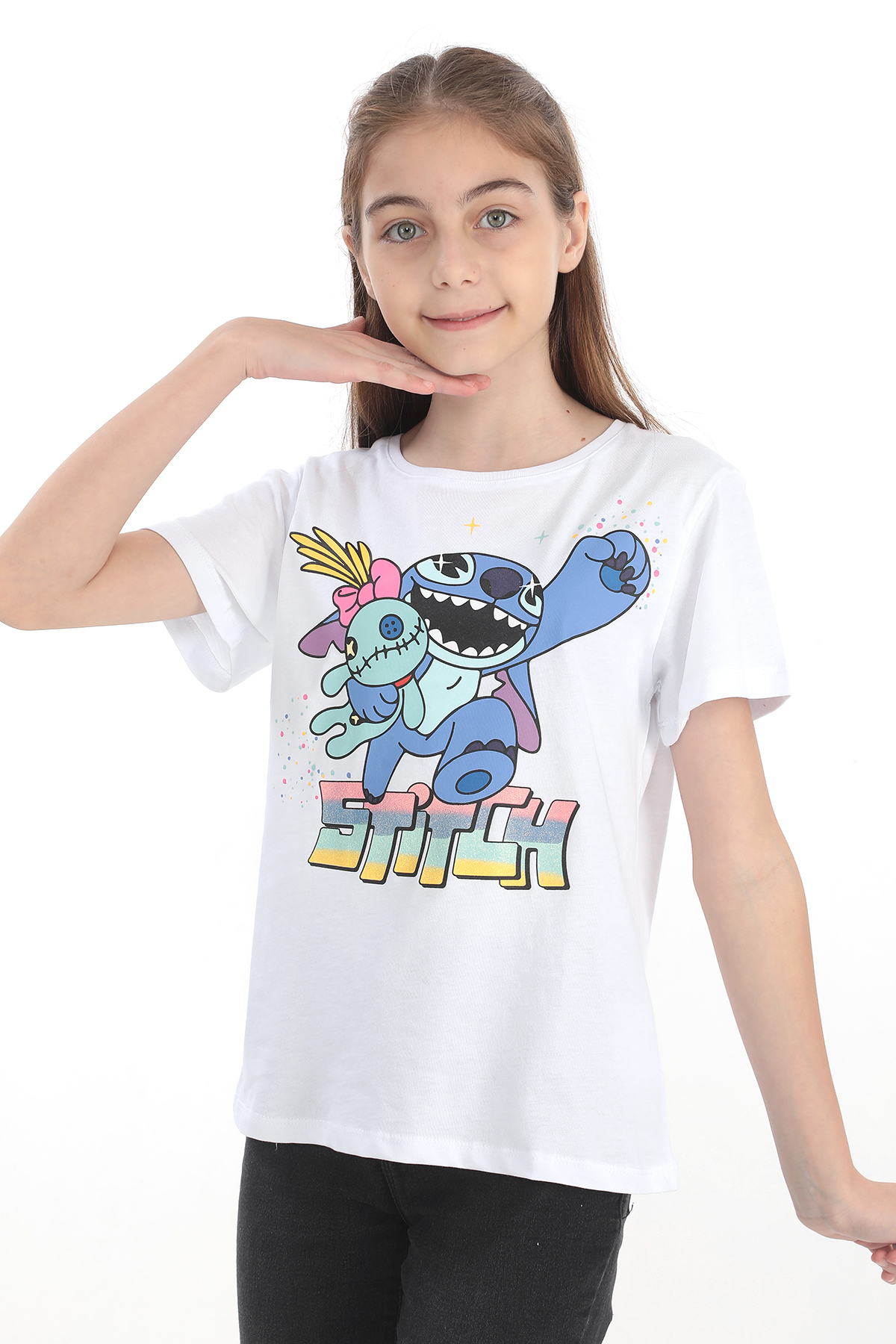 ORİJİNAL DISNEY STITCH %100 PAMUK KIZ ÇOCUK KISA KOL TİŞÖRT BEYAZ 55130