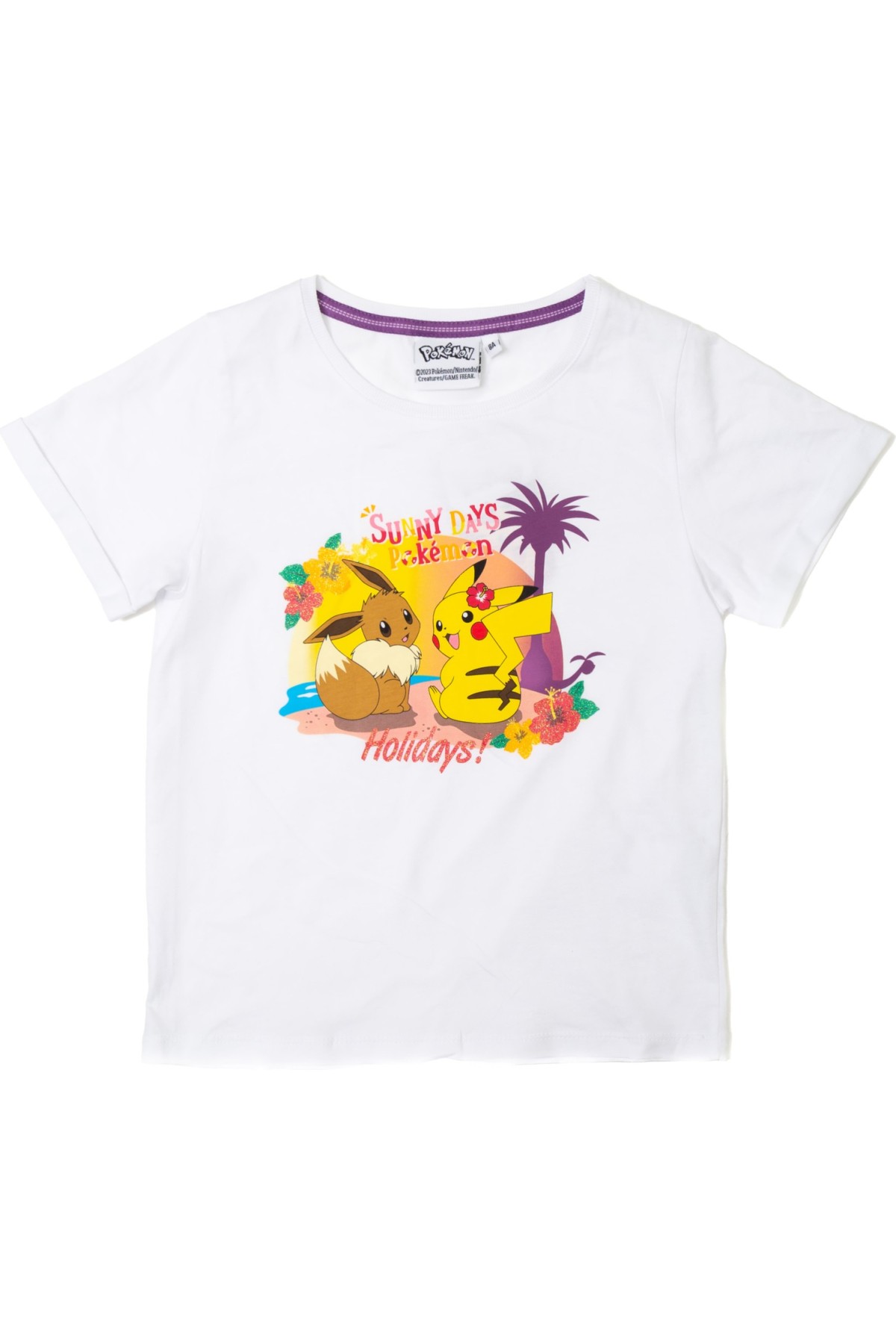 Giyimod Pokemon Pıkachu Simli Baskılı Pamuk Cocuk Tshirt 54938-BEYAZ