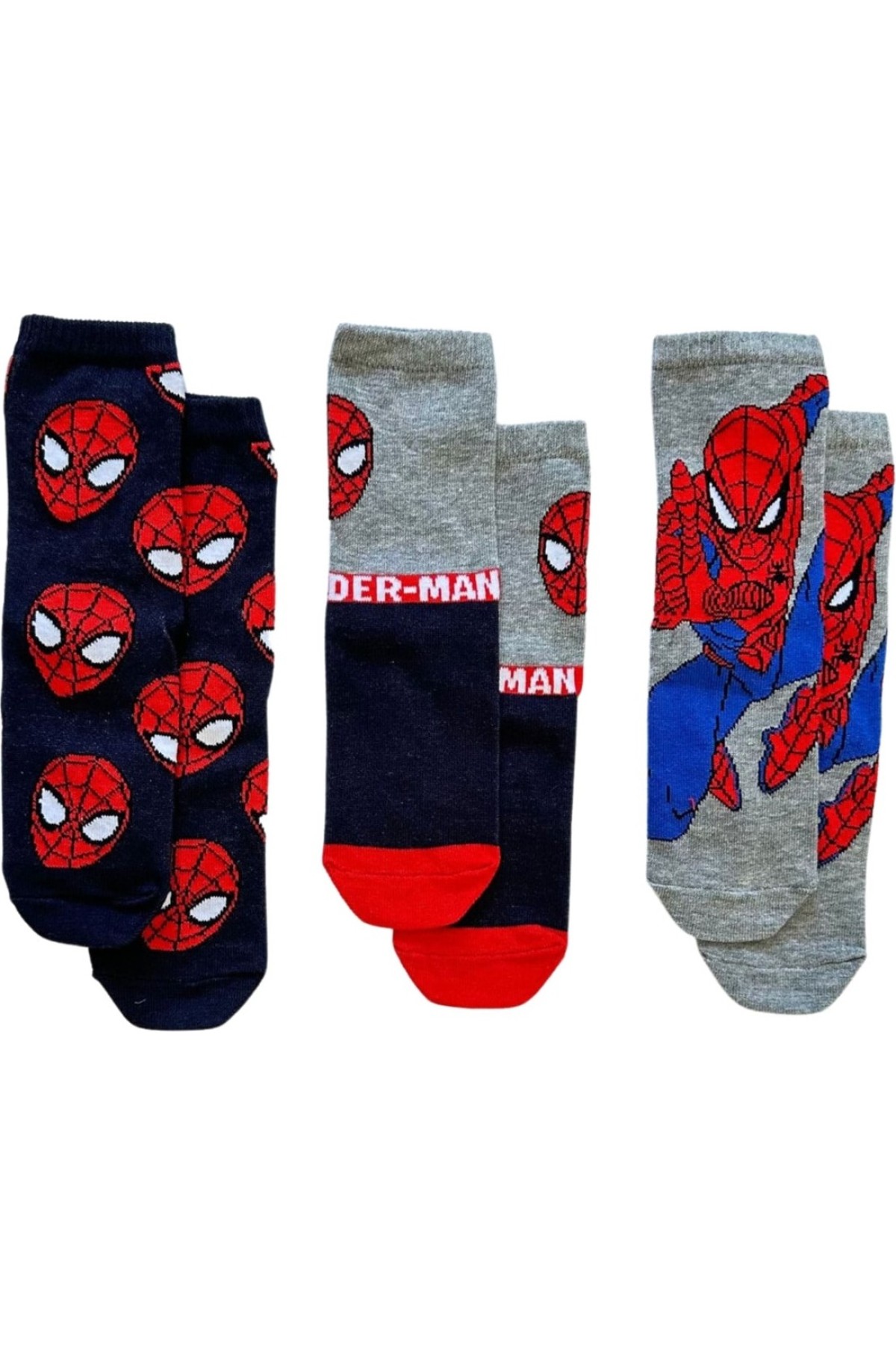 Giyimod Orijinal Spıderman-Örümcek Adam Giyimod Erkek Çocuk 3 Lü Çorap Seti NW1117